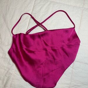 Garage pink satin cowl neck top